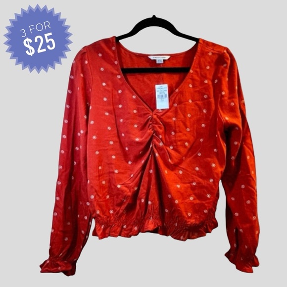 Sale American Eagle Women’s Top S Orange Cropped Long Sleeves - Picture 1 of 11